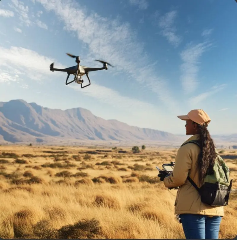 Woman flying drone in nature