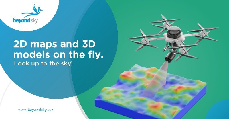 Drone performing a mapping survey over land with photogrammetry and LiDAR sensor